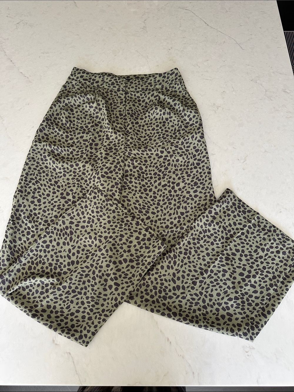 Wide Leg Leopard Print Pants in Olive Green